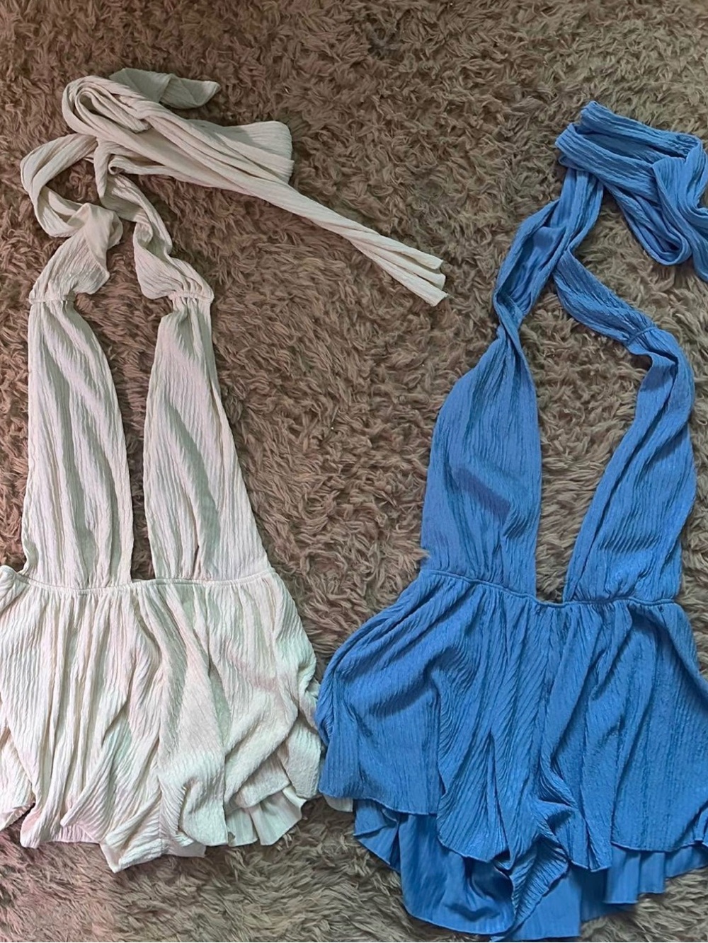 Blue, White, and Green Wrap Tops